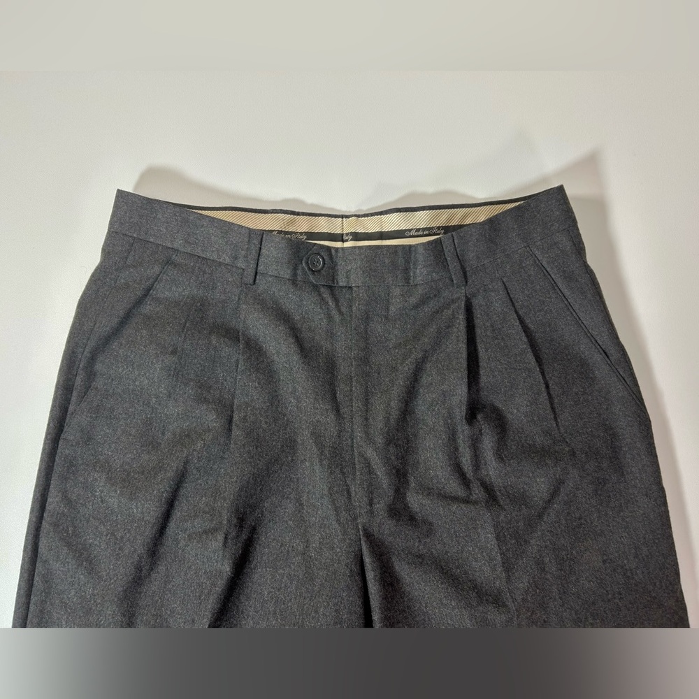 Zignone Biella Italy Dress Pants Mens 35x31 Black Cashmere Wool Straight Pleated